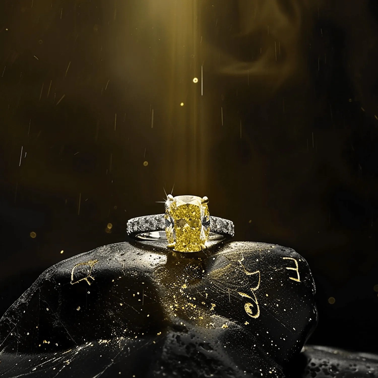 Sunroot – 4.59ct Fancy Vivid Yellow Cushion - Cut Diamond in 14k White Gold | Matriarch Line by Shxweli & Co. - Shxweli & Co