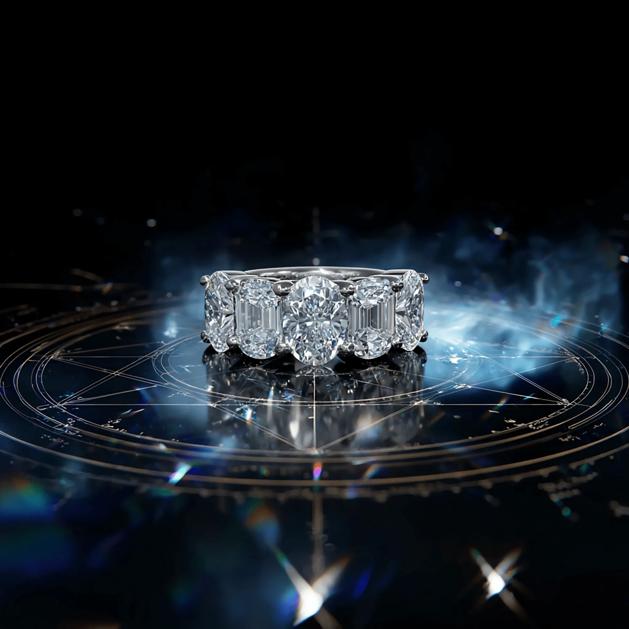 Lightcarver – 4.9ct Oval & Emerald - Cut Diamond Men’s Ring 14k White Gold | Spirit Line by Shxweli & Co. - Shxweli & Co