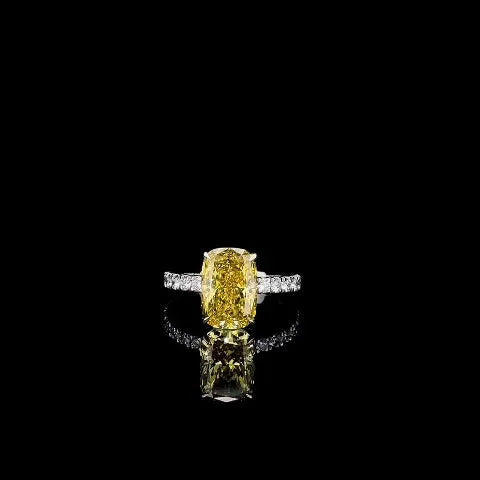 Sunroot – 4.59ct Fancy Vivid Yellow Cushion-Cut Diamond in 14k White Gold | Matriarch Line by Shxweli & Co.