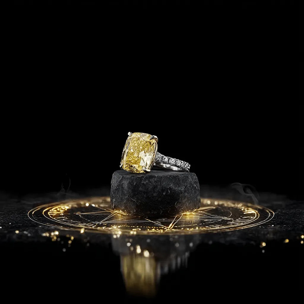 Sunroot – 4.59ct Fancy Vivid Yellow Cushion - Cut Diamond in 14k White Gold | Matriarch Line by Shxweli & Co. - Shxweli & Co